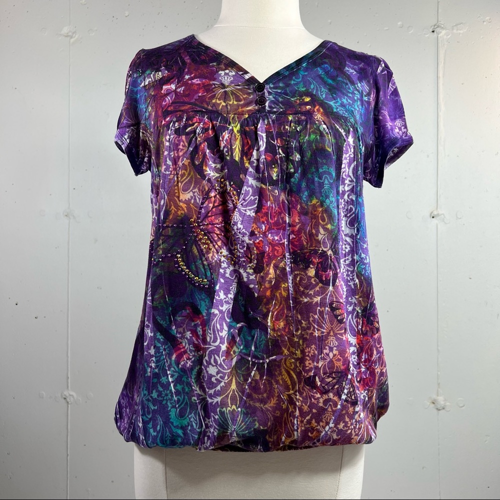 Susan Lawrence Size large Boho light burnout blouse